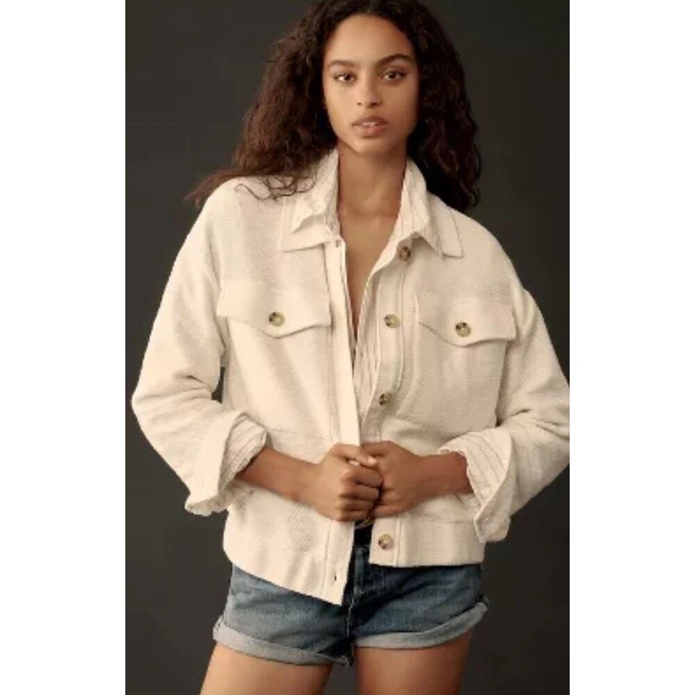 Anthropologie Sanctuary Bomber Jacket Women Ivory Layla Knit Cotton Medium NWT